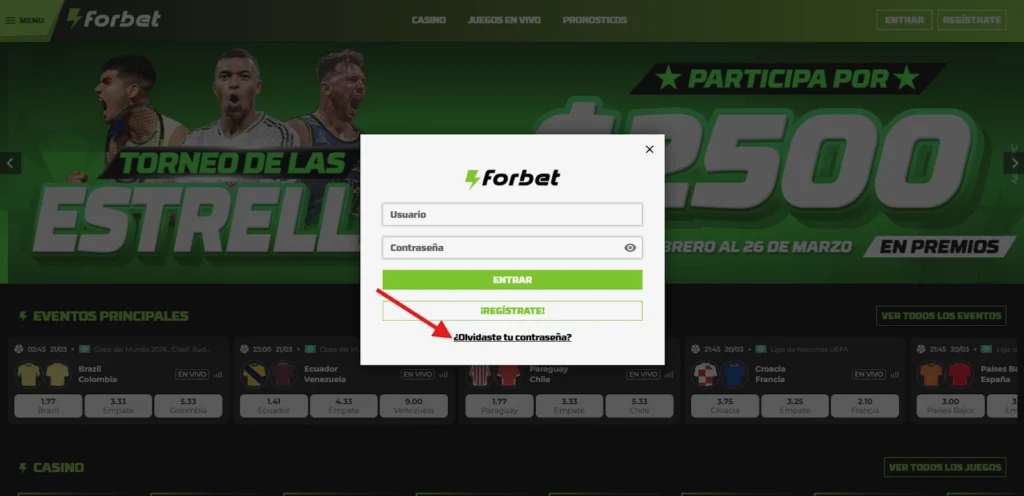 forbet Olvidaste tu contraseña