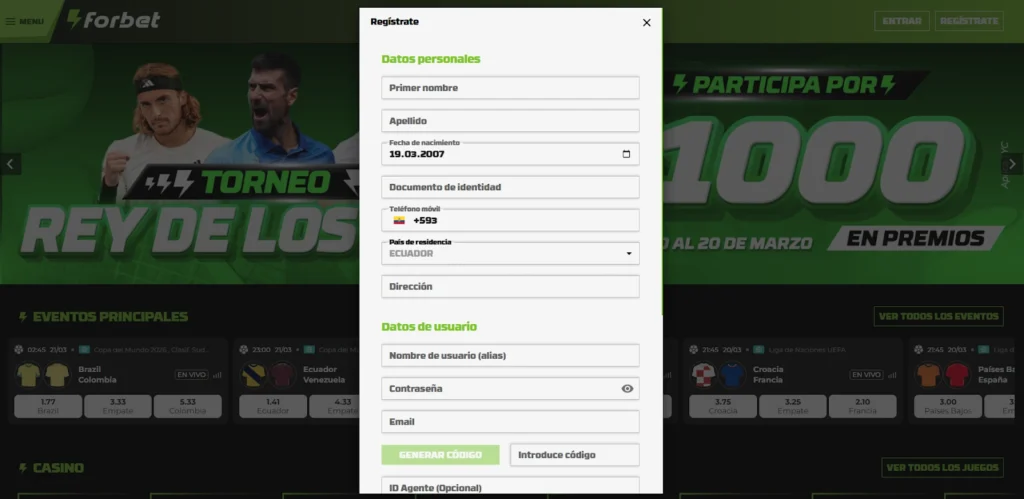 registrarte en F0rbet 